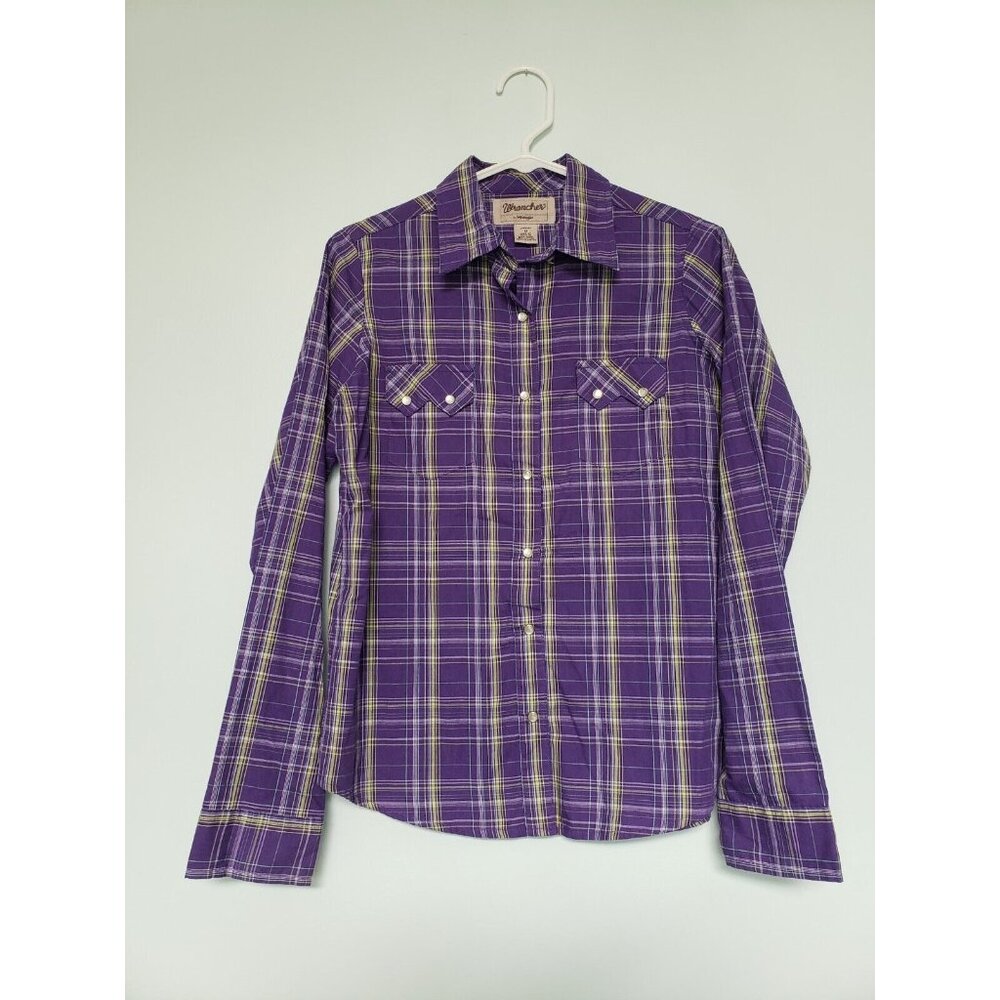 Wrancher by Wrangler Womens Sz M Purple Pearl Snap Front Top Pockets Long Sleeve